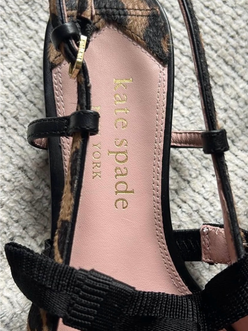 kate spade Leopard Print Pointed Slingback Flats with Black Bow - Picture 4 of 5